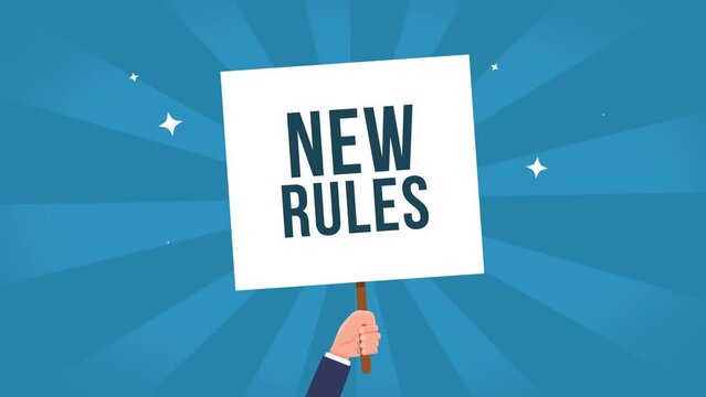 new rules  animation - business Hand holding advertisement sign, promotions concept animation.