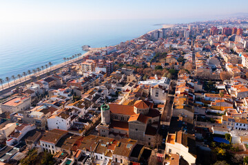 Drone view of the small seaside Catalan town of Vilassar de Mar, Spain