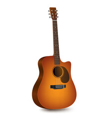 Obraz premium Acoustic guitar sunbird color ,dreadnought style and cutaway natural color isolated on white background for music concept desing,vector 3d virtual 