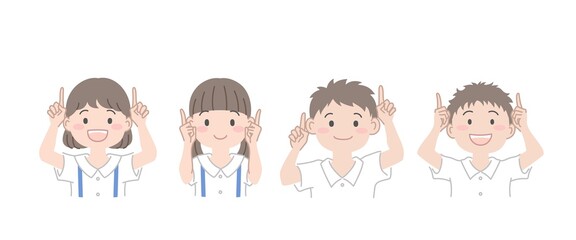 Fototapeta premium 夏の制服を着て指差ししている男の子と女の子