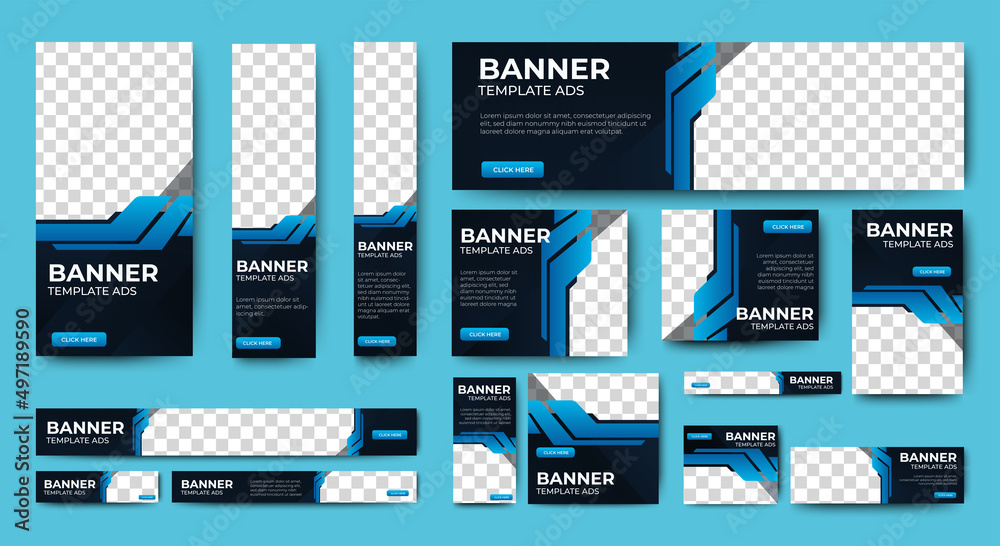 Wall mural modern banner design web template set, horizontal header web banner. modern gradient blue cover head