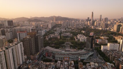 Naklejka premium Shenzhen skyline with sunset