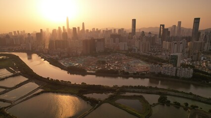 Shenzhen skyline view from the boundary of Hong Kong Ma Tso Lung area