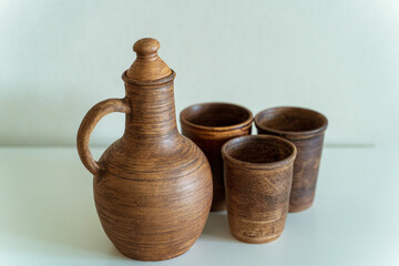      Ceramics, a ceramic product made with your own hands, made on a potter's wheel, a jug, a mug, clay. 