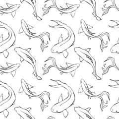 Nautical line art sea animals seamless pattern. Alcohol ink shapes. Cute kids seamless design for fabric, texile print, dress print. Hand drawn birds and floral wreath on white background