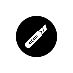 Cutter knife icon in black round