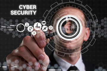 Business, technology, internet and network concept. Young businessman thinks over the steps for successful growth: Cyber security