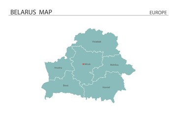 Belarus map vector illustration on white background. Map have all province and mark the capital city of Belarus.