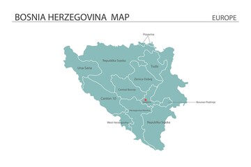 Bosnia Herzegovina map vector illustration on white background. Map have all province and mark the capital city of Bosnia Herzegovina.