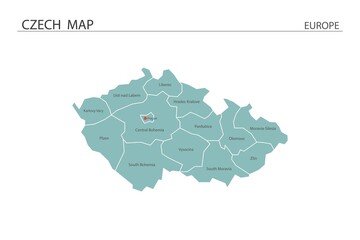 Czech map vector illustration on white background. Map have all province and mark the capital city of Czech.