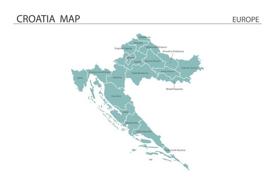 Croatia map vector illustration on white background. Map have all province and mark the capital city of Croatia.