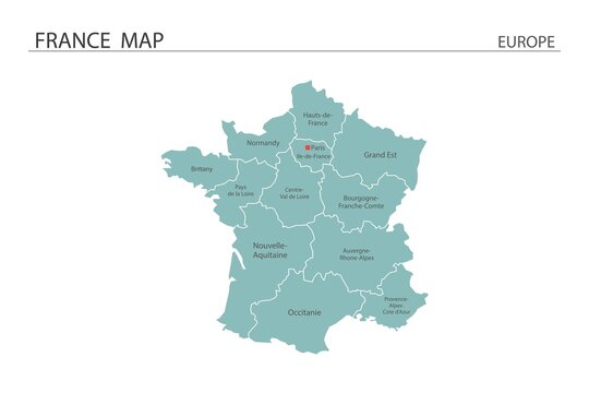 France map vector illustration on white background. Map have all province and mark the capital city of France.