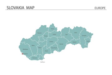 Fototapeta premium Slovakia map vector illustration on white background. Map have all province and mark the capital city of Slovakia.