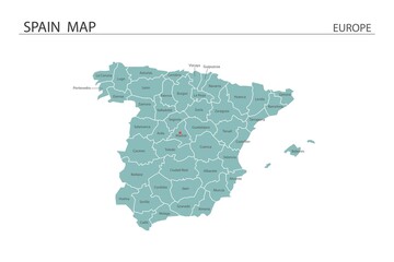 Spain map vector illustration on white background. Map have all province and mark the capital city of Spain.