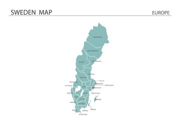 Sweden map vector illustration on white background. Map have all province and mark the capital city of Sweden.