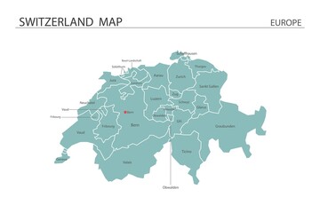 Switzerland map vector illustration on white background. Map have all province and mark the capital city of Switzerland.