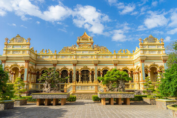 Beautiful day in Vinh Trang Pagoda in My Tho city, the Mekong Delta, Vietnam.