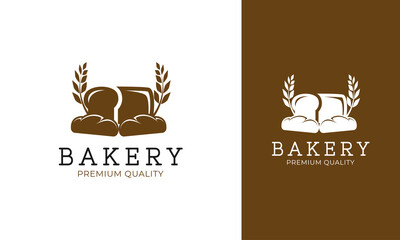 Bakery logo design with bread and wheat icon and premium concept