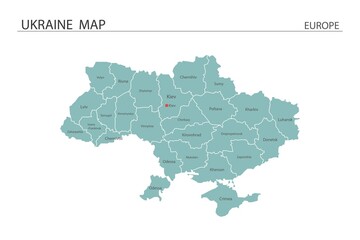 Ukraine map vector illustration on white background. Map have all province and mark the capital city of Ukraine.