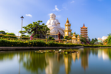 Beautiful day in Vinh Trang Pagoda in My Tho city, the Mekong Delta, Vietnam.