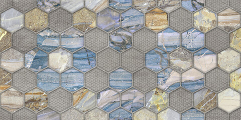 Panele Szklane  colorful background with stone marble texture in hexagon form