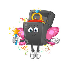 ring box fairy with wings and stick. cartoon mascot vector