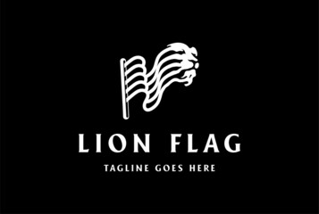 Swoosh Wave Flag with Lion Tiger Face Logo Design Vector
