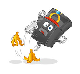ring box slipped on banana. cartoon mascot vector