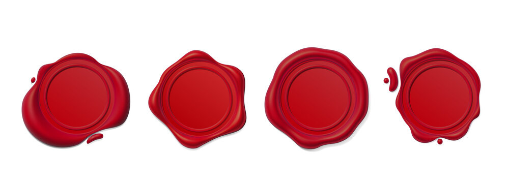 Seal wax 3d. Red Wax candle stamp. Realistic vector render design elements.