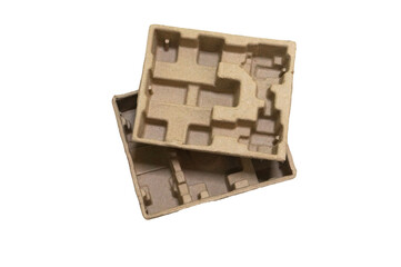 Cardboard lodgment isolated on white background. Package recycling. Safety product transportation and delivery.
