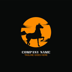 Horse logo symbol, on orange circle background - vector