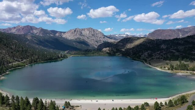 Aerial View Of June Lake With Mountain Landscape At Summer In Mono, California, USA.