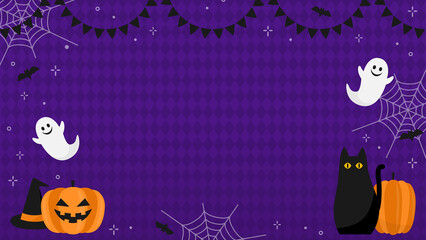 ハロウィン　かわいいオバケやカボチャの背景素材（横向き／16:9）