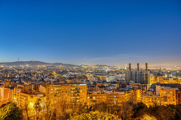 Barcelona at dusk seen from Montjuic mountain