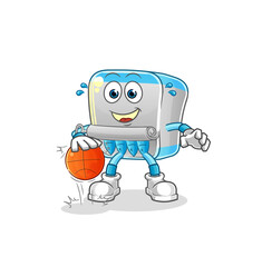 canned fish dribble basketball character. cartoon mascot vector