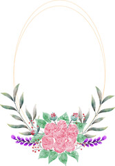 flower watercolor wreath with garden frame.