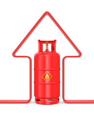 gas cylinder and arrow  on white background. Isolated 3D illustration