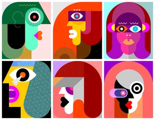 Photo sur Plexiglas Art abstrait Portraits De Six Personnes Pop Art