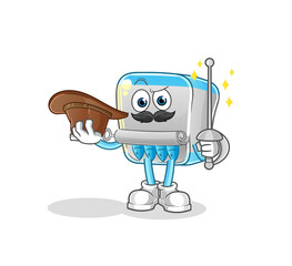 canned fish fencer character. cartoon mascot vector