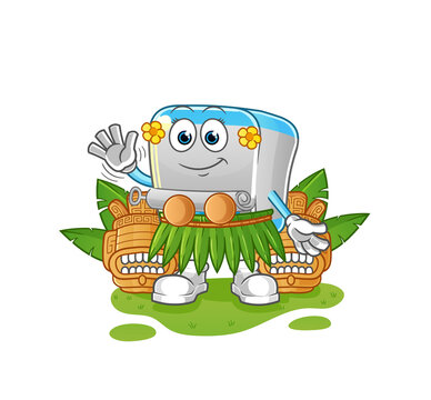 canned fish hawaiian waving character. cartoon mascot vector