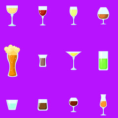 Alcoholic drinks with glasses vector color icon collection set