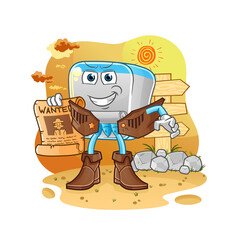 canned fish cowboy with wanted paper. cartoon mascot vector