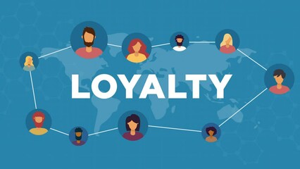 loyalty concept animation.network of people and world map.
