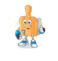 wooden brush robot character. cartoon mascot vector