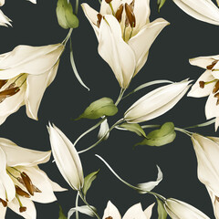 Seamless pattern with lilies in a watercolor style