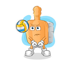 wooden brush play volleyball mascot. cartoon vector
