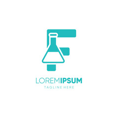Letter F Bottle Lab Science Logo Design Vector Icon Graphic Emblem Illustration 