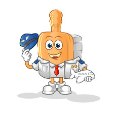 Obraz premium wooden brush pilot mascot. cartoon vector