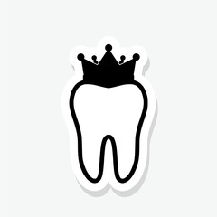 Crown on tooth sticker icon isolated on white background