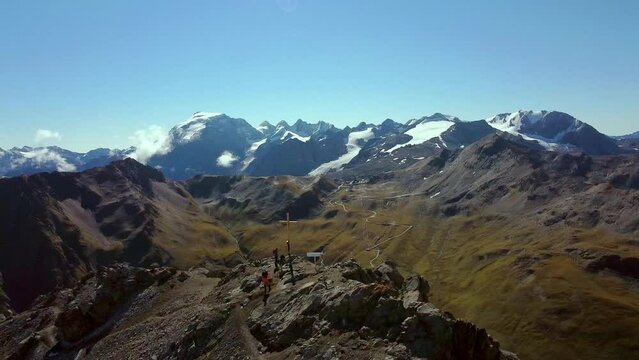 alpine landscape with ortles glacier on the background, aerial shot